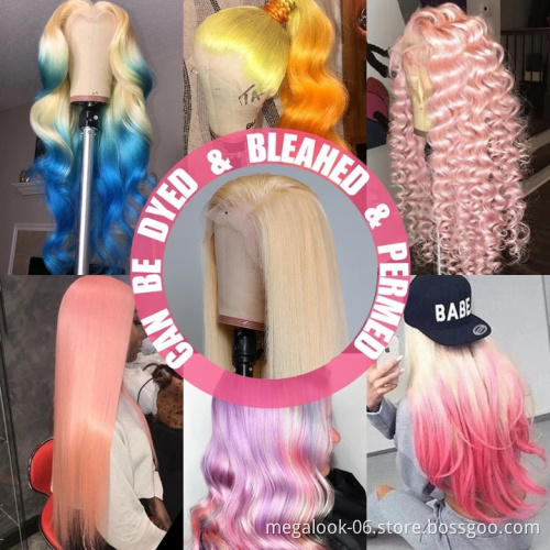 Grade 10A Mink Brazilian Transparent Lace 613 Color Blonde Pre Plucked Deep Wave Lace Frontal Human Hair Wig